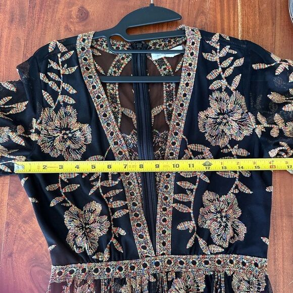 🌸 Honey Punch Black Mesh Maxi Dress w/ Copper Floral Embroidery – Size S - Picture 11 of 16